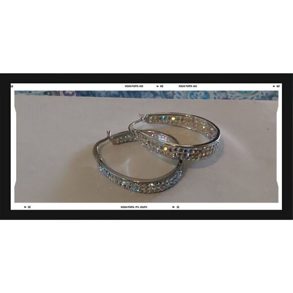 Gorgeous Oval Aurora Borealis Swarovski Crystal Inside Out Hoop Earrings - Picture 1 of 6